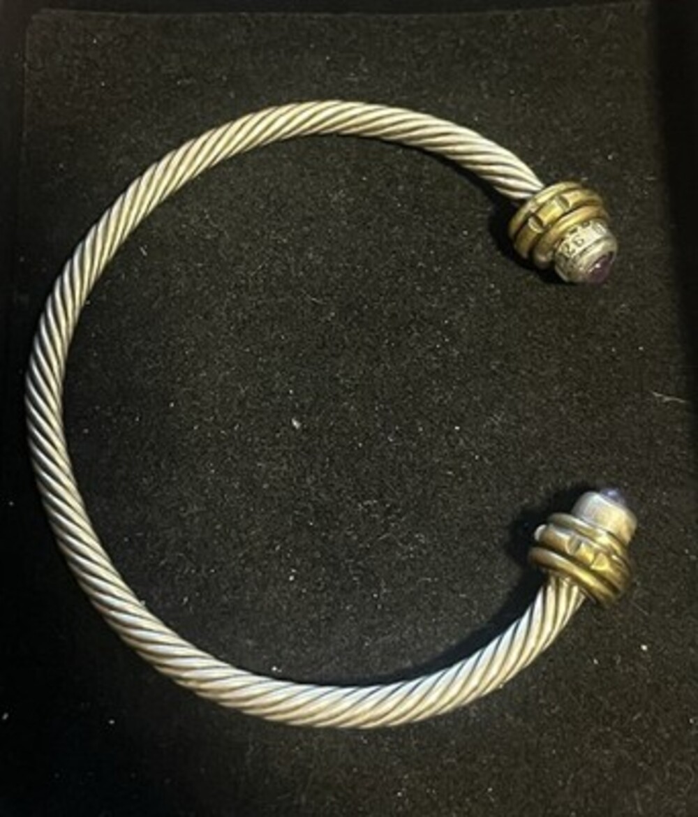 Mexico Taxco Sterling Silver Cable Bracelet With Amethyst. Marked Mexico 925